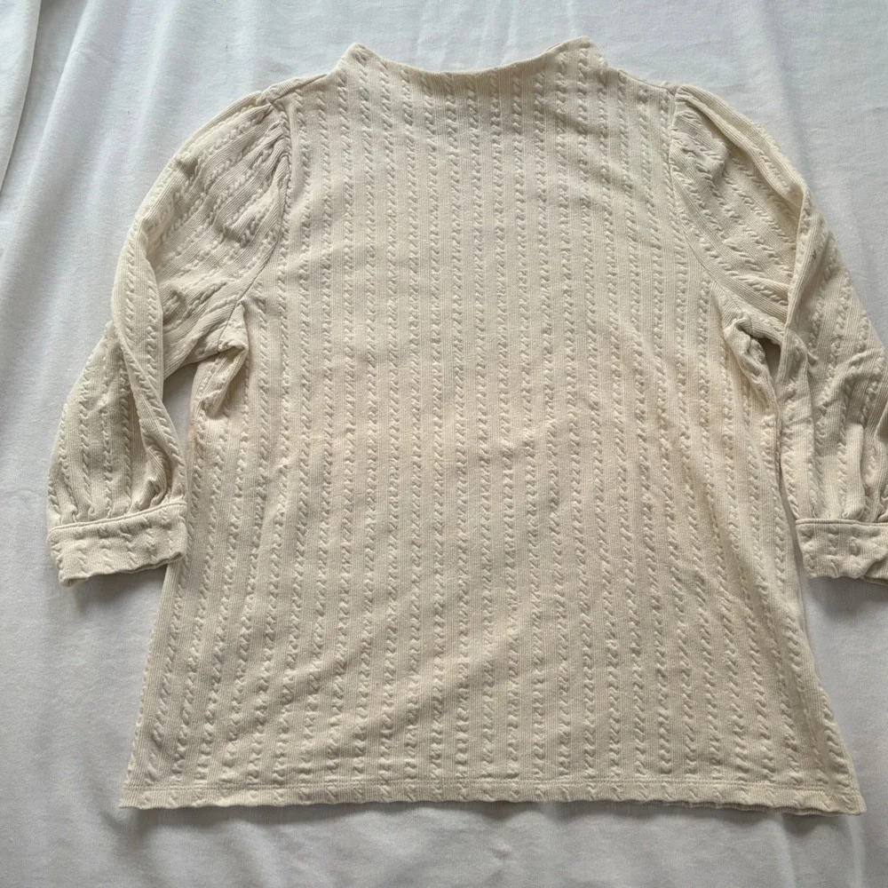 Talbots Petite Mock Neck Textured Knit Top Cream 3/4 Sleeve LP - Picture 1 of 8